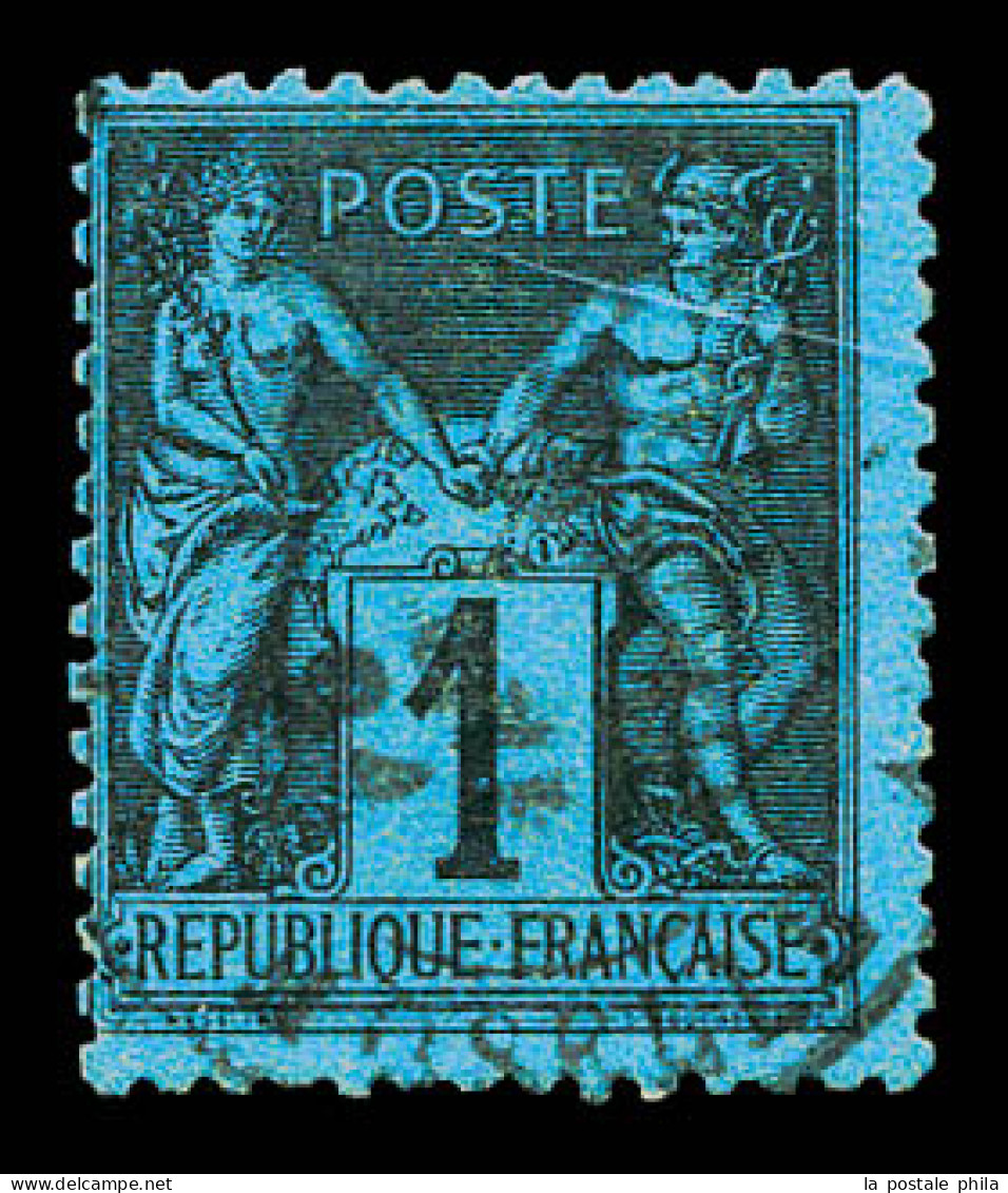 O N°84, 1c Noir Sur Bleu De Prusse, Oblitération Légère, Très Jolie Pièce, SUP (certificat)  Qualité: Oblitéré  Cote: 60 - 1876-1898 Sage (Type II)