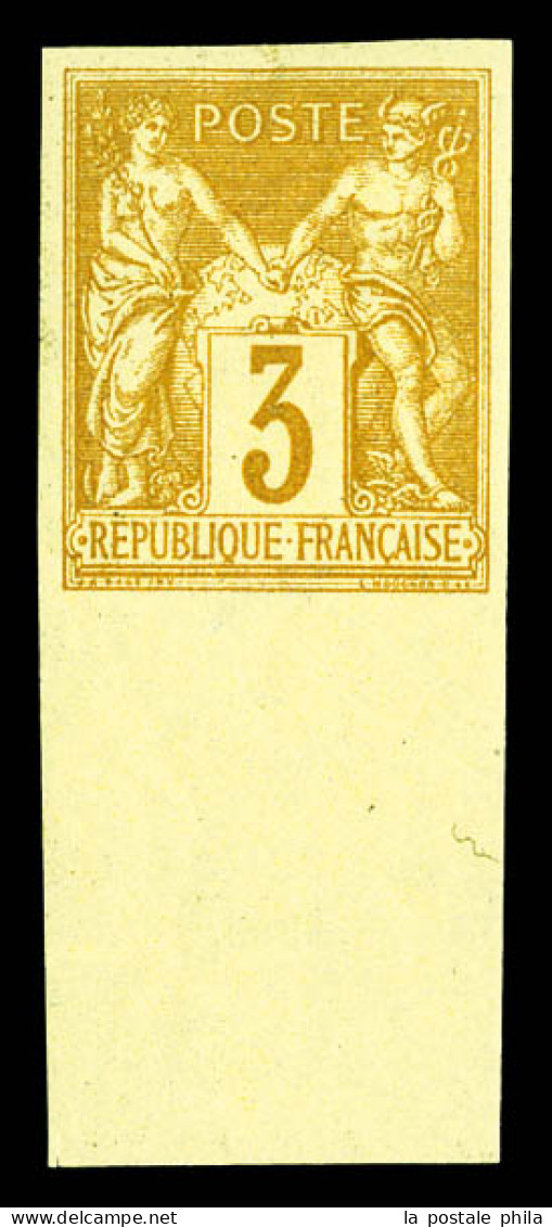 * N°86a, 3c Bistre Sur Jaune Non Dentelé, Bas De Feuille, Quasi **. TTB (signé Brun)  Qualité: *  Cote: 350 Euros - 1876-1898 Sage (Type II)