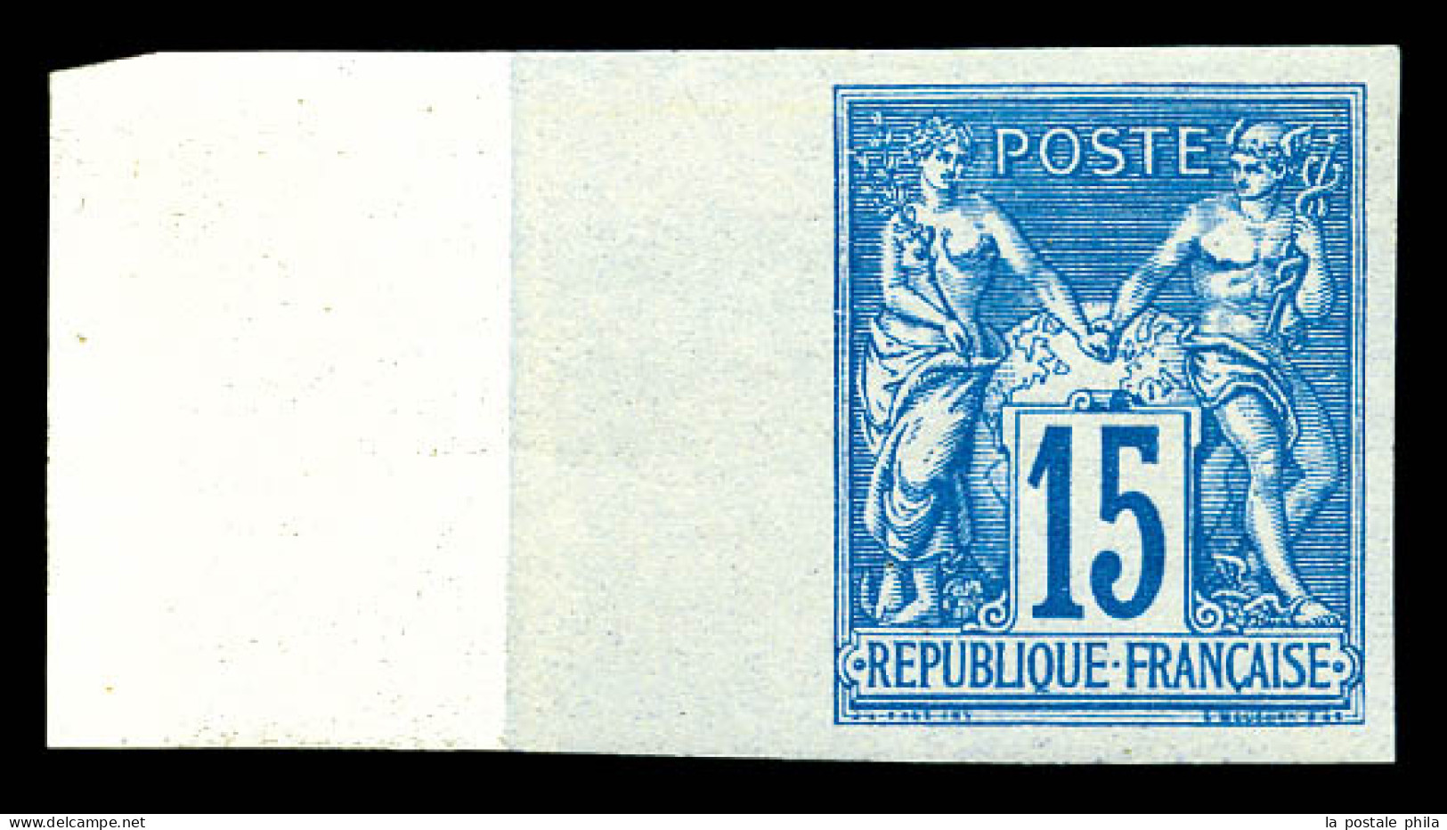 * N°90b, 15c Bleu Non Dentelé, Grand Bord De Feuille Latéral. TTB  Qualité: * - 1876-1898 Sage (Type II)
