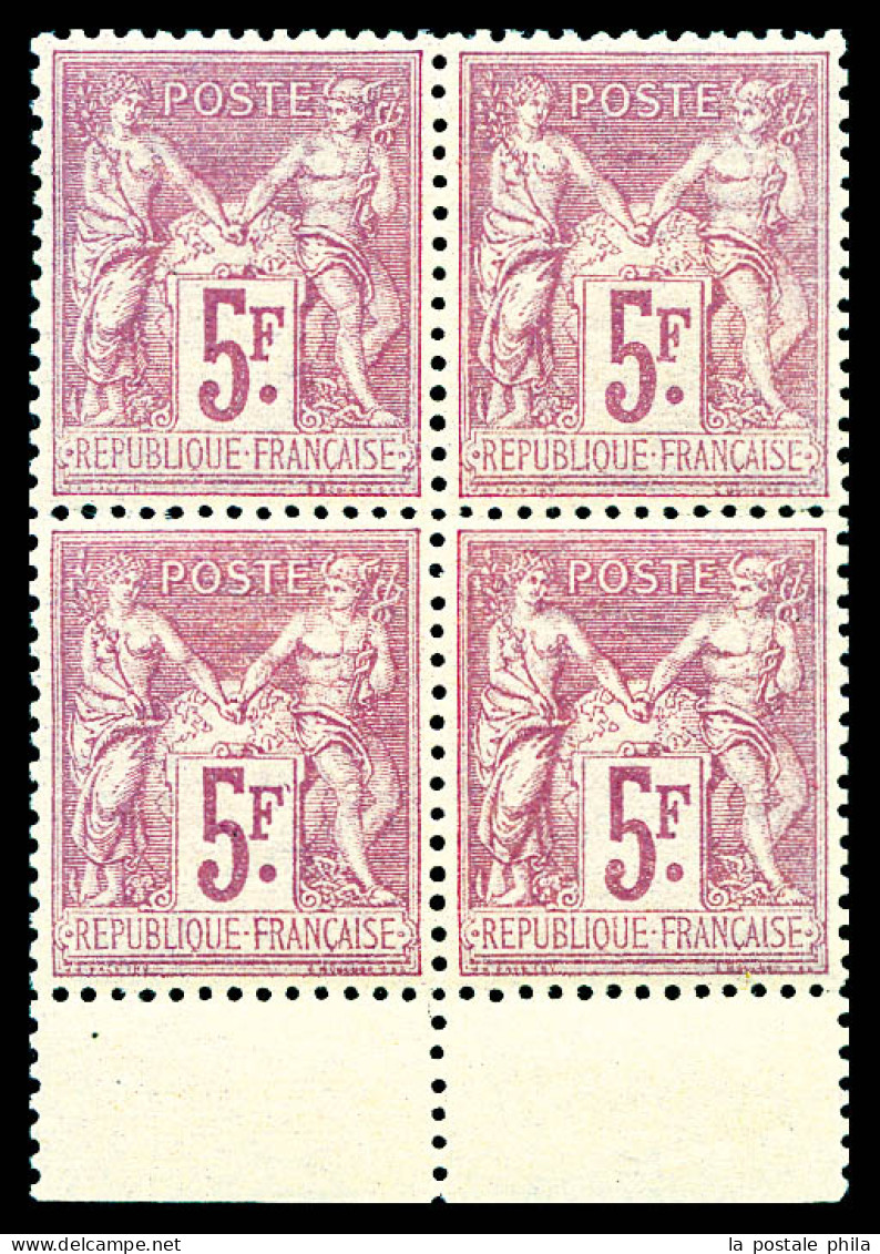 ** N°95a, 5F Violet Sur Lilas En Bloc De Quatre Bas De Feuille, Fraîcheur Postale, Très Bon Centrage. SUPERBE. R.R. (sig - 1876-1898 Sage (Type II)