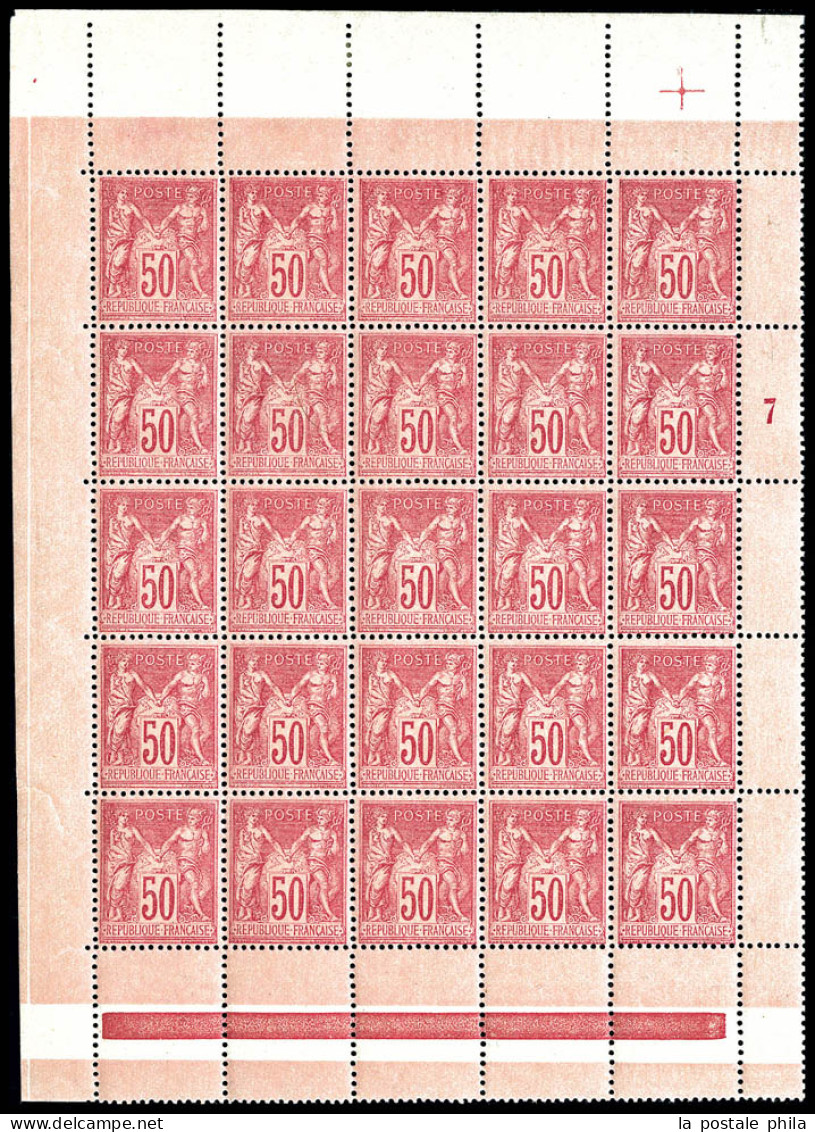 ** N°98, 50c Rose Type II En Panneau Complet De 25 Exemplaires, Très Bon Centrage, Fraîcheur Postale. R.R.R. SUPERBE (ce - 1876-1898 Sage (Type II)