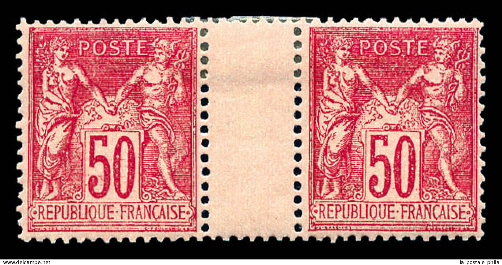 * N°98, 50c Rose En Paire Avec Interpanneau, Bon Centrage. TTB (certificat)  Qualité: *  Cote: 550 Euros - 1876-1898 Sage (Type II)