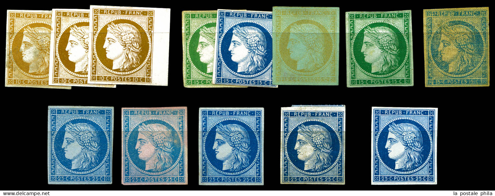 (*) Céres Avec Papiers Et Couleurs Différentes: 10c X 3 Exemplaires, 15c X 5 Exemplaires Et 25c X 5 Exemplaires. TTB  Qu - 1849-1850 Cérès