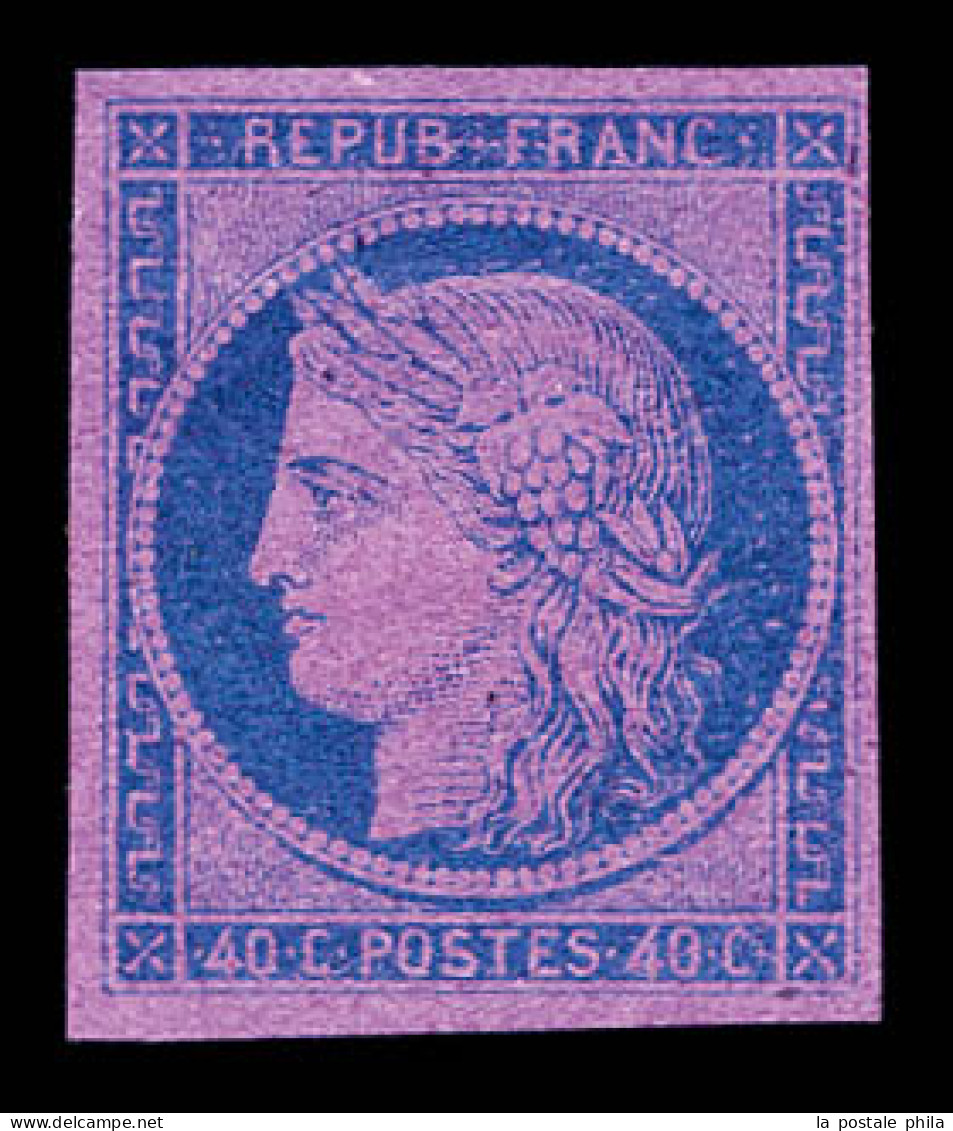 (*) Essais Cérès, 40c Bleu Sur Rose. TB (certificat)  Qualité: (*)  Cote: 1250 Euros - 1849-1850 Cérès