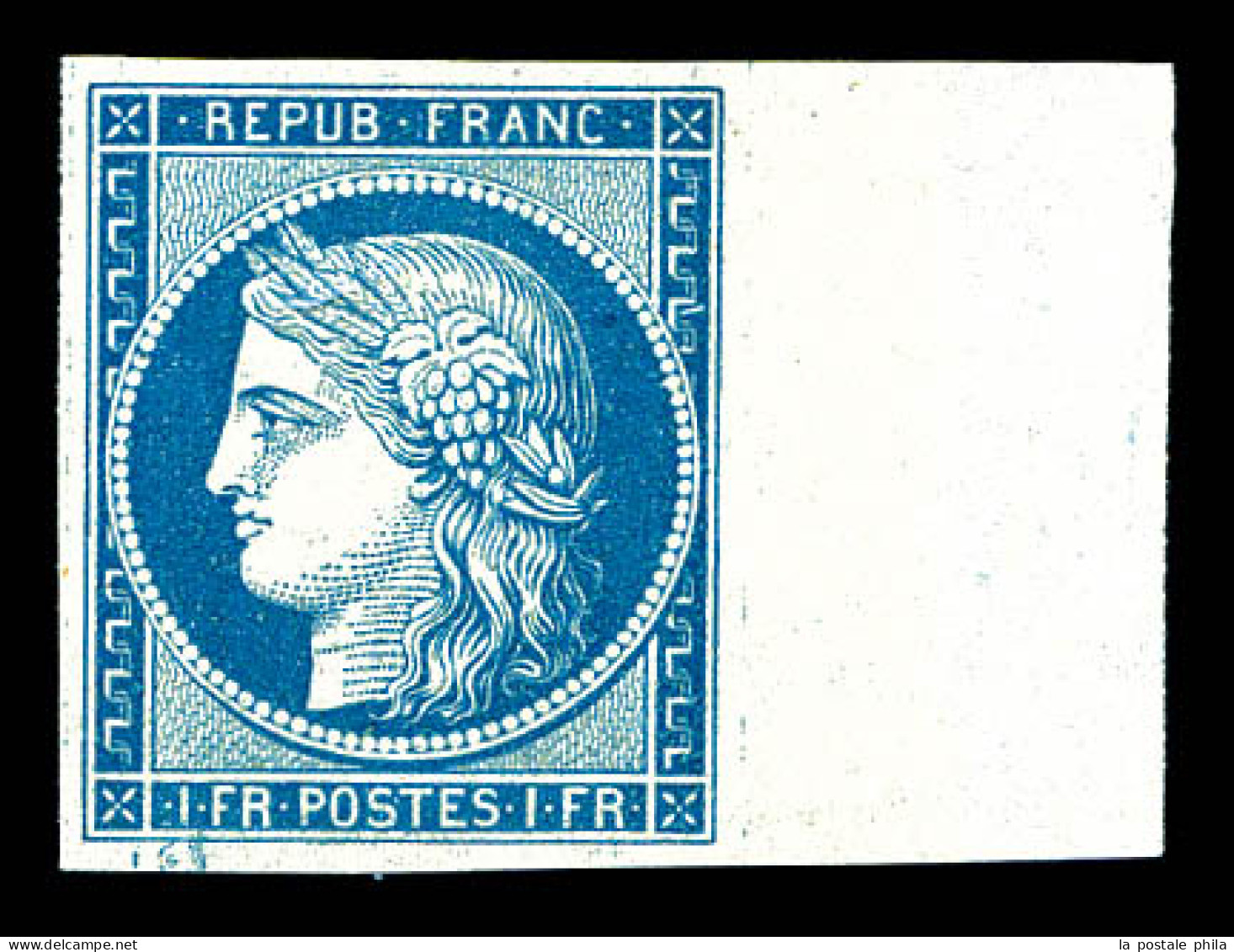 (*) Essais 1f Bleu, Bord De Feuille. SUP (certificat)  Qualité: (*)  Cote: 850 Euros - 1849-1850 Ceres