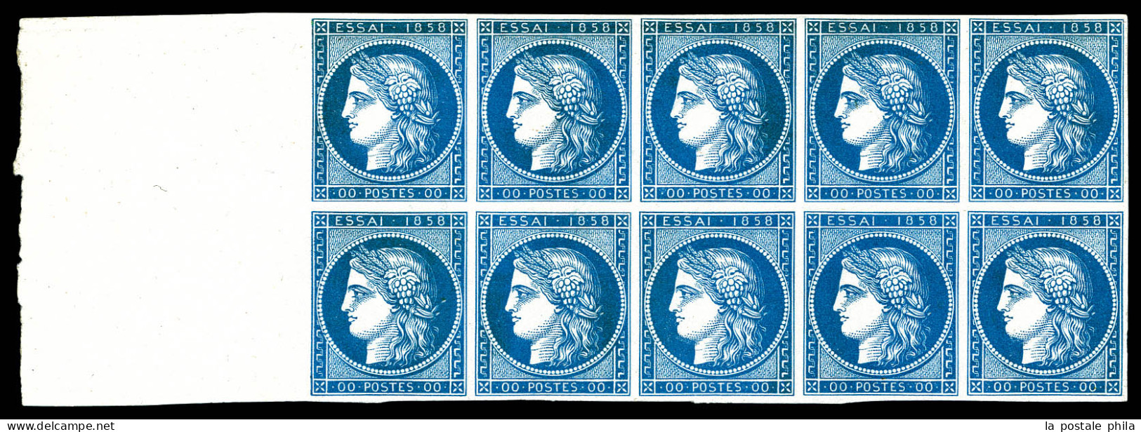 (*) Essais Cérès, Balancier Monétaire. '00c' Bleu, Bloc De Dix Bdf. TB (signé Calves/certificat)  Qualité: (*)  Cote: 70 - 1849-1850 Ceres