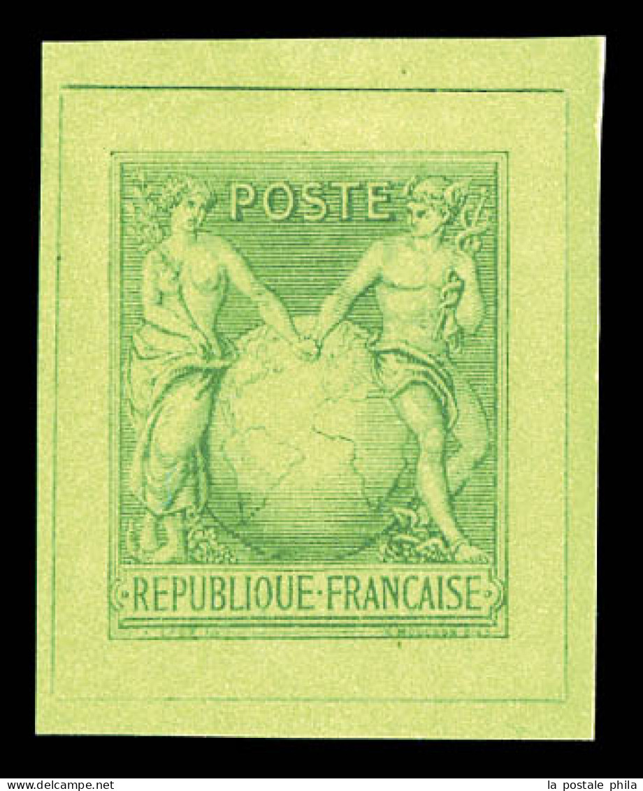 (*) Sage Type I Avec Globe, épreuve En Vert-foncé Sur Vert-jaune Clair. TTB. R.R. (certificat)  Qualité: (*) - 1876-1878 Sage (Typ I)