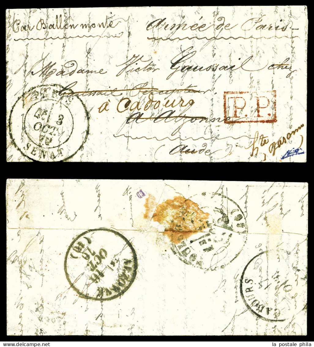 O LE NON DENOME N°2' (probable) Puis 'LE JEAN BART N°1', Lettre En Franchise Militaire, Càd Du 3 Oct 1870, Mention Manus - War 1870