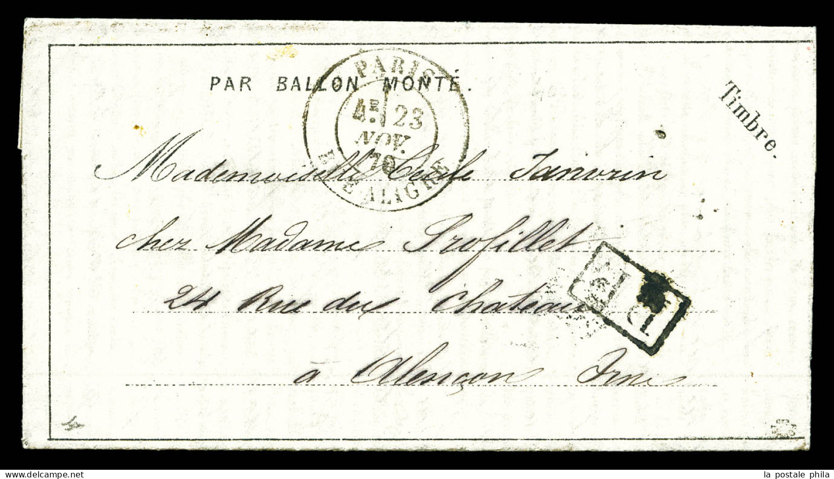 O LA VILLE D'ORLEANS' (repêchage De Mandal), DEPECHE BALLON N°6, Courrier Accidenté Avec Timbre Tombé Par Immersion, Càd - War 1870