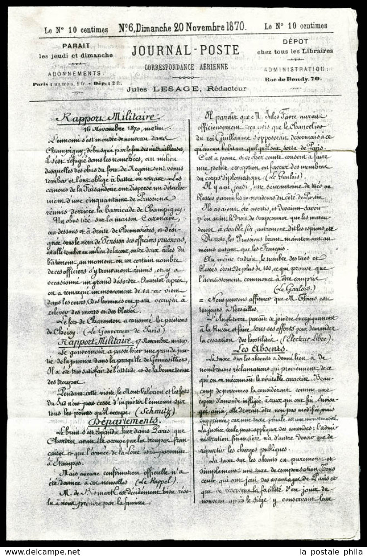 O LE JOURNAL POSTE N°6 Acheminé Par 'LA VILLE D'ORLEANS' (repêchage De Mandal), Courrier Accidenté Avec Timbre Tombé Par - War 1870