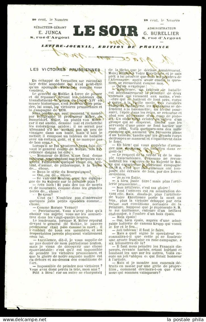 O JOURNAL-LETTRE LE SOIR N°1 Avec Mention 'PAR BALLON MONTE' En Grands Caractères Transporté Par 'LE JULES FAVRE N°2': 2 - Guerra Del 1870