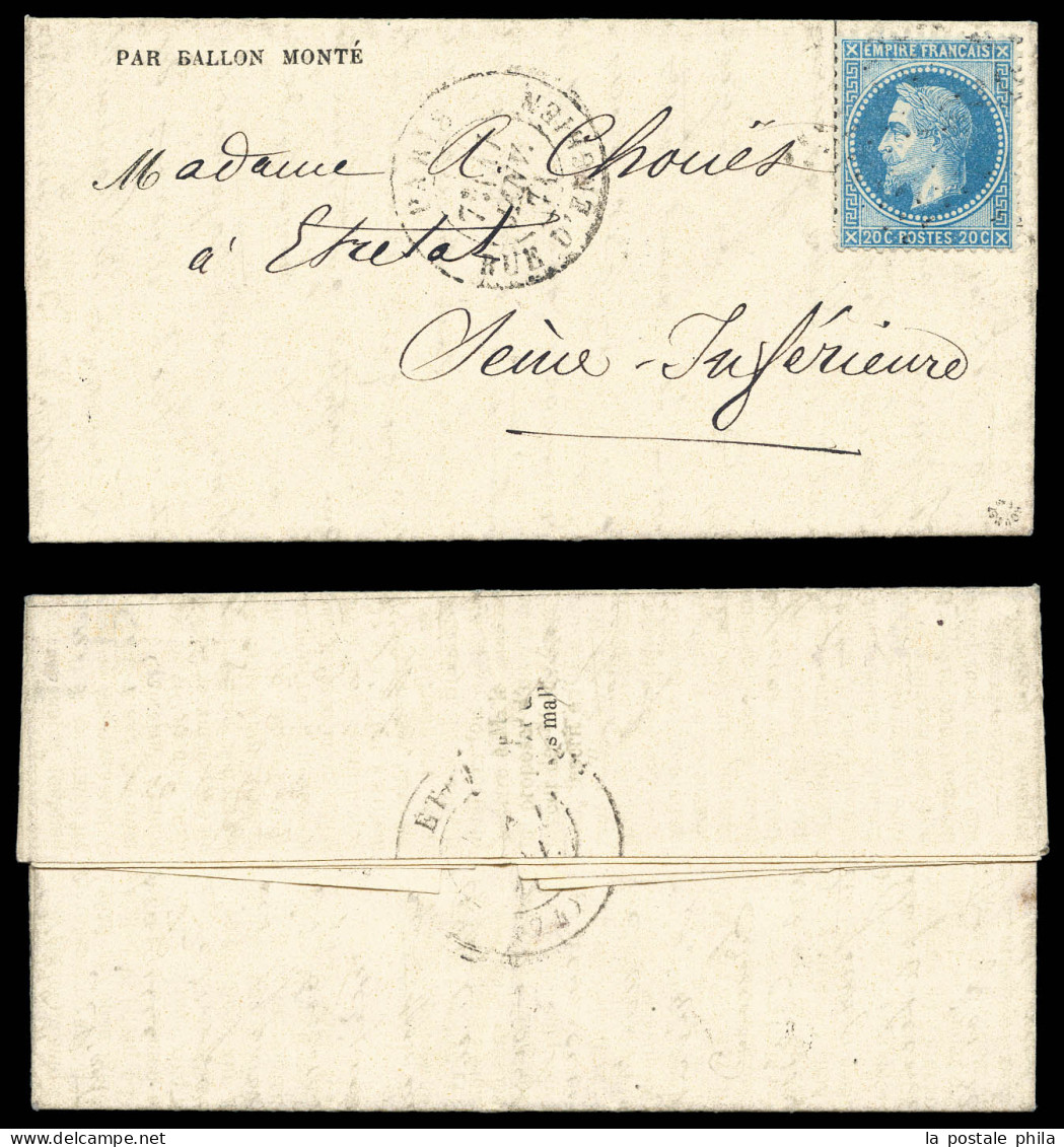 O LA POSTE DE PARIS', Gazette Des Absents N°28 Affranchie Avec 20c Lauré, Cad Du 17 Janv 71 Pour Etreta, Arrivée Le 21 J - Guerra De 1870