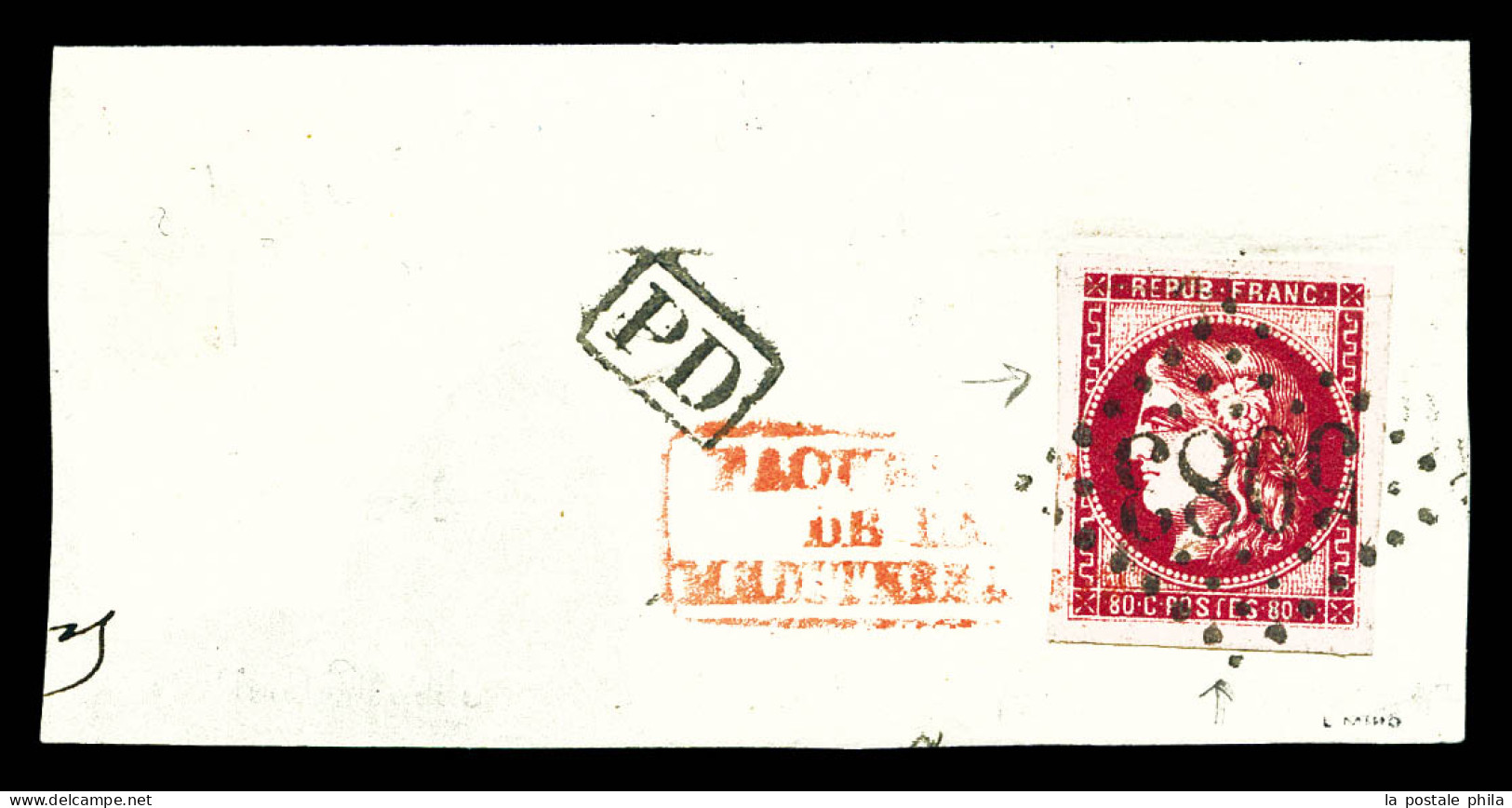 O N°49c, 80c Rose Carminé Obl GC 5083 De CONSTANTINOPLE, Belles Marges Sur Son Support. SUP (signé Margues/certificat)   - 1870 Bordeaux Printing