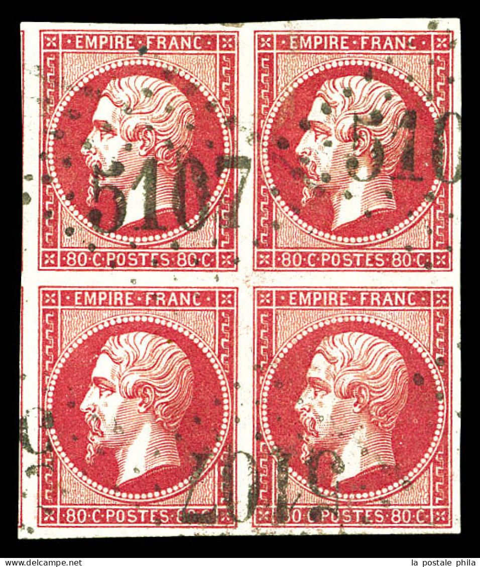 O N°17B, 80c Rose En Bloc De Quatre Obl GC 5107 De TUNIS, Belles Marges Avec Voisins. TTB. R. (signé Brun/certificat)  Q - 1853-1860 Napoleon III