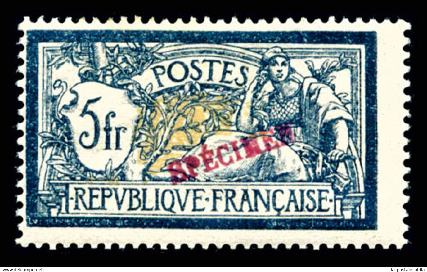 * N°123, 5F Bleu Et Chamois Surchargé 'SPECIMEN' En Rouge, R.R.R (signé Scheller/certificat)  Qualité: * - 1900-27 Merson