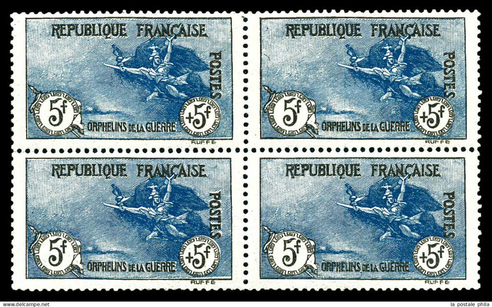 ** N°155, Orphelins, 5F +5F Noir Et Bleu En Bloc De Quatre, Très Bon Centrage, Grande Fraîcheur, SUPERBE. R.R.R (certifi - Ongebruikt