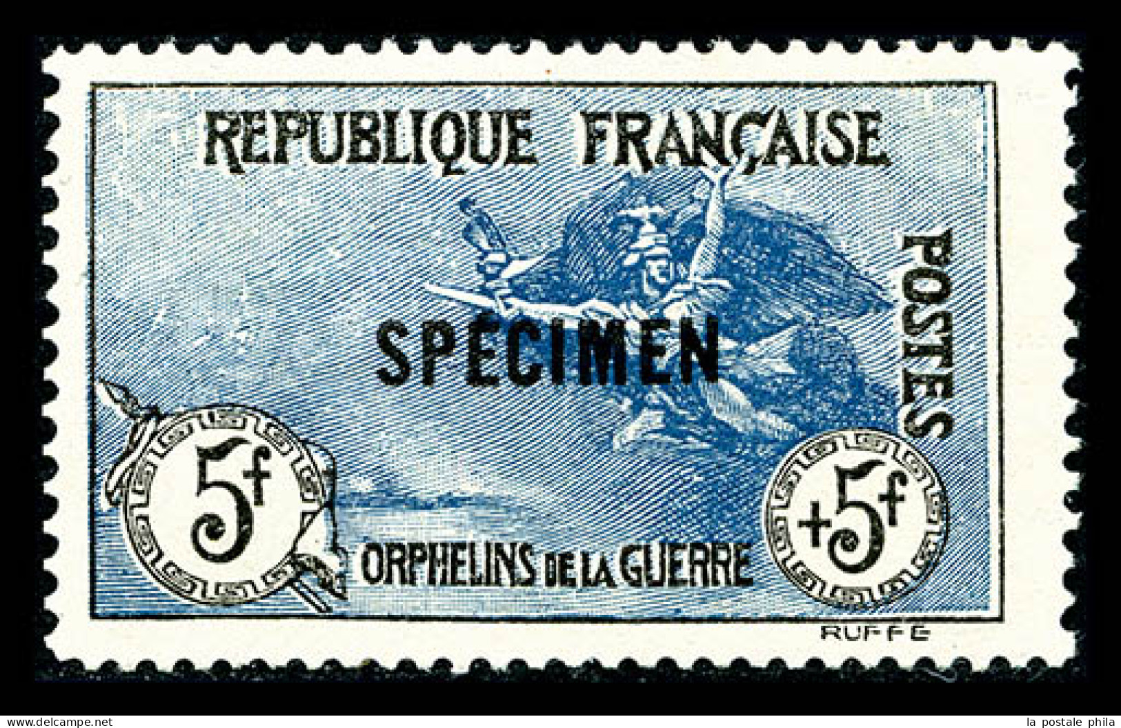 (*) N°155, Orphelins, 5F +5F Noir Et Bleu Surchargé 'SPECIMEN', R.R.R. (signé Calves/certificat)  Qualité: (*) - 1900-27 Merson