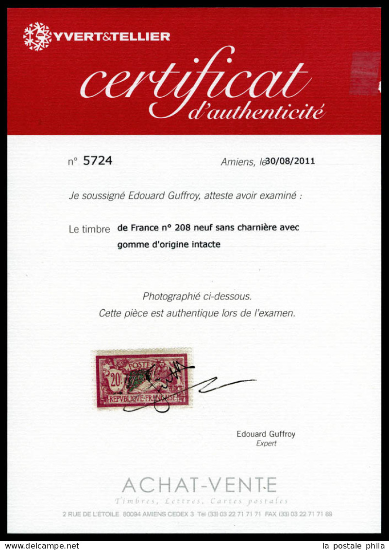 ** N°206/208, Série Merson, Les 3 Exemplaires TB (certificat)  Qualité: **  Cote: 1020 Euros - Neufs