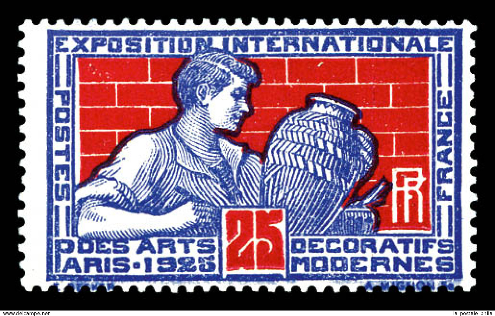 ** N°212, Non Emis, Art Deco 25c Bleu Et Rouge-foncé, TTB (certificat)  Qualité: ** - Unused Stamps