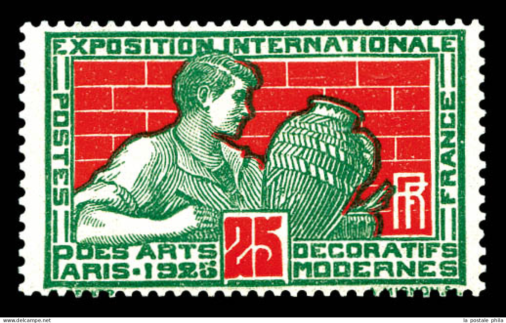 ** N°212, Non Emis, Art Deco 25c Vert-foncé Et Rouge-foncé, TTB (certificat)  Qualité: ** - Nuevos