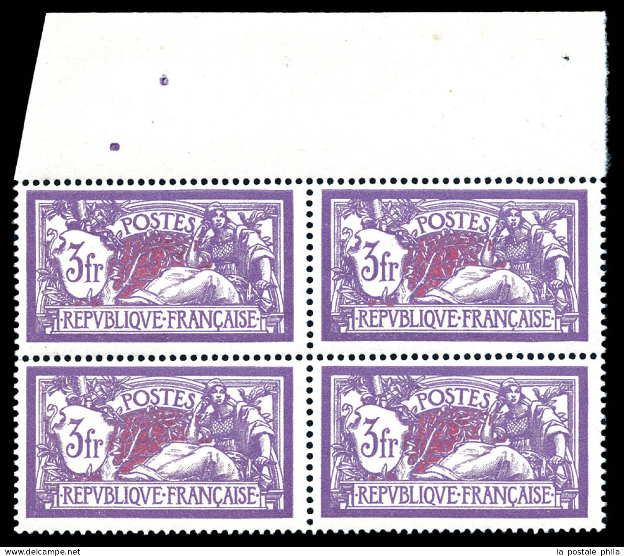 ** N°240b, 3F Merson: Couleur Lilas Foncé Et Rouge, Bloc De Quatre Bdf, SUP (certificat)  Qualité: **  Cote: 860 Euros - Neufs