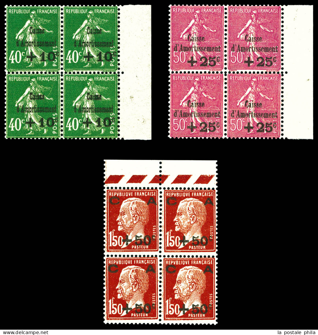 ** N°253/255, Série Caisse D'amortissement De 1929 En Blocs De 4. TTB  Qualité: **  Cote: 1100 Euros - Unused Stamps