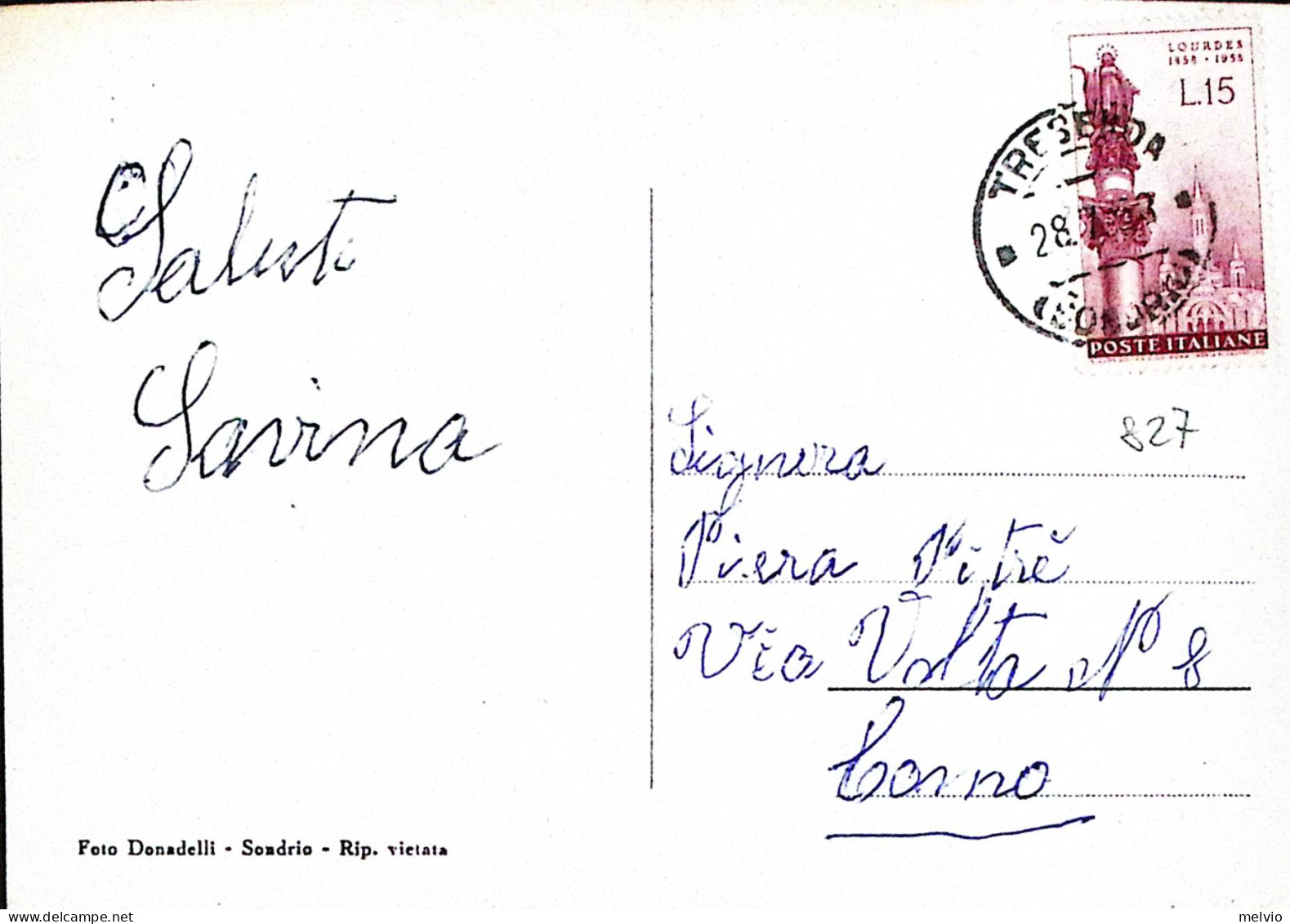 1956-CARONA Panorama Viaggiata Affrancata Lourdes Lire 15 - Bergamo