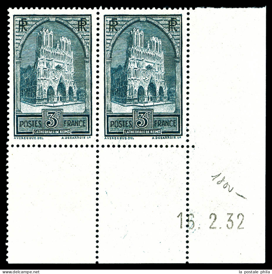 ** N°259, 3f Reims Type IV En Paire Cdf Daté. TTB  Qualité: **  Cote: 270 Euros - Unused Stamps