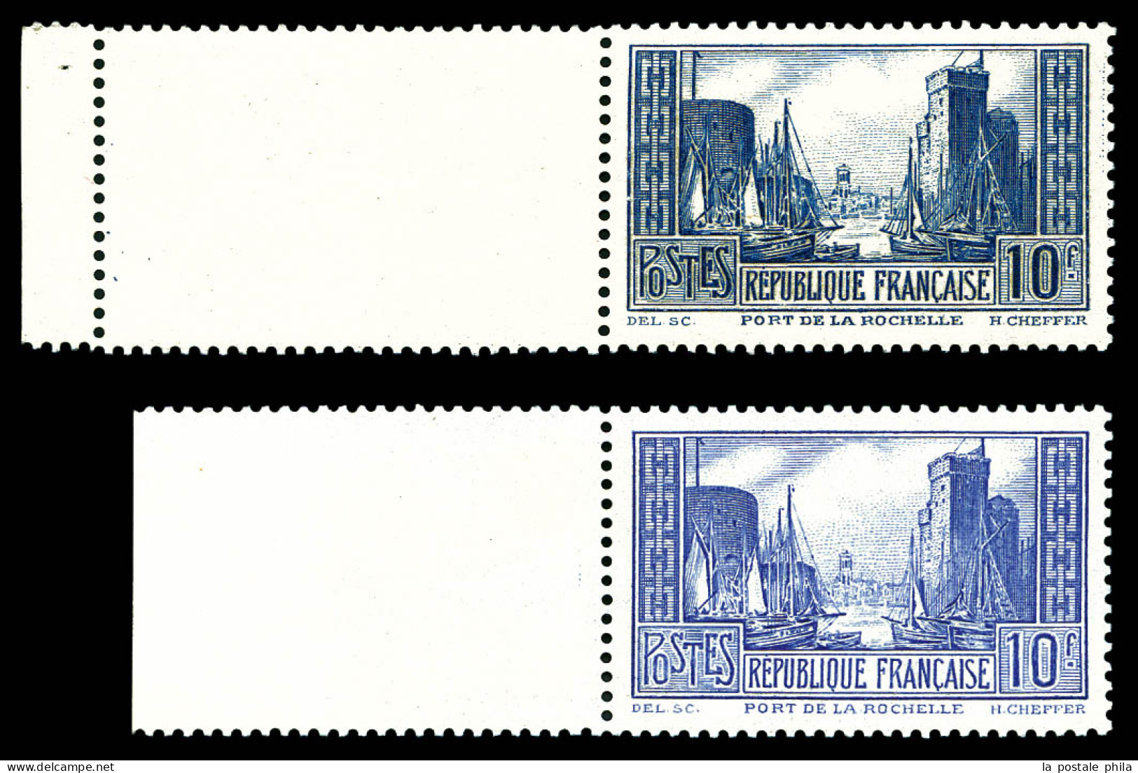 ** N°261/261b, 10f La Rochelle: Bleu Et Outremer Pâle, Les 2 Exemplaires Bdf. TTB  Qualité: **  Cote: 355 Euros - Unused Stamps