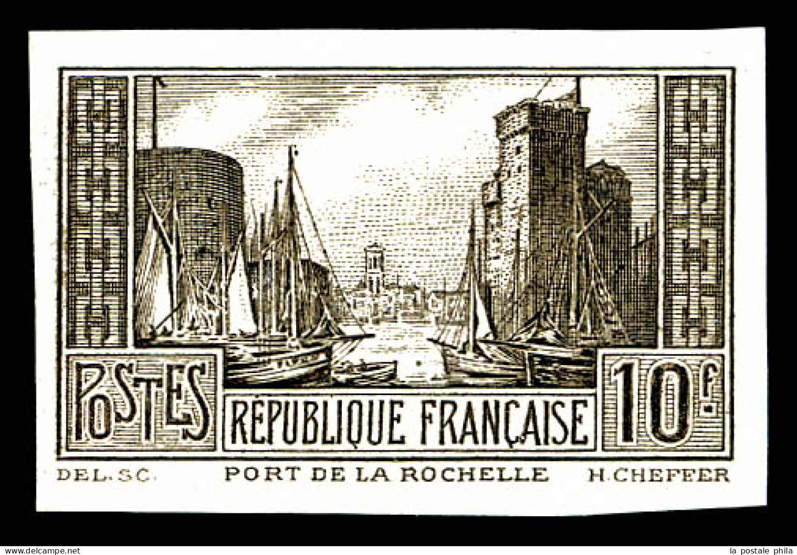 ** N°261Ba, Port De La Rochelle, 10F Brun-Noir Non Dentelé, SUPERBE Et RARE (signé Brun/certificat)  Qualité: **  Cote:  - Nuevos