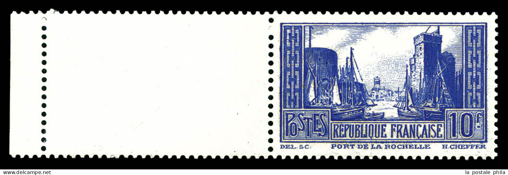 ** N°261C, Non émis: Port De La Rochelle, 10F OUTREMER VIF Type III Bord De Feuille Latéral Gauche, TRES BON CENTRAGE, G - Unused Stamps