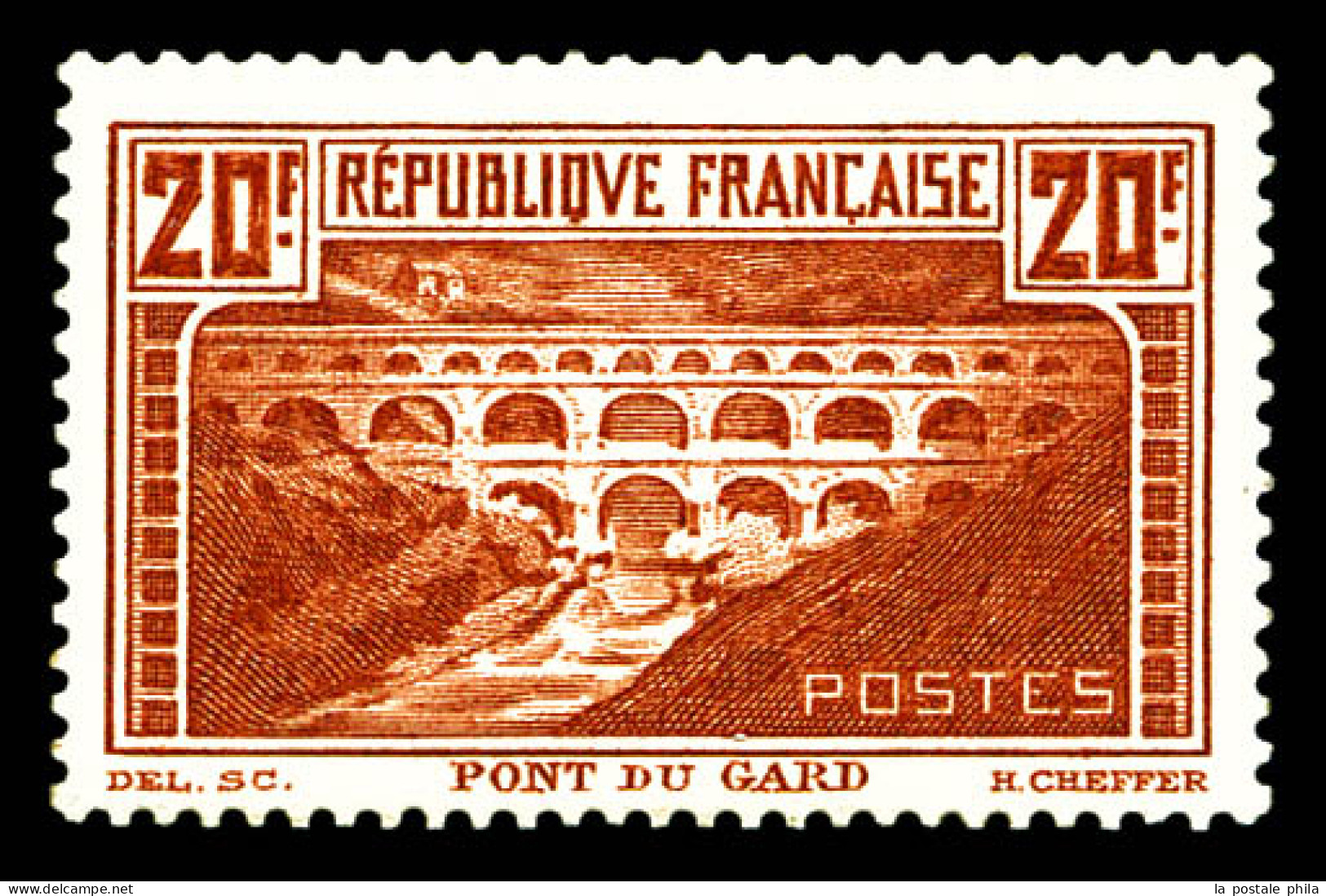 * N°262Aa, Pont Du Gard, 20F Chaudron Clair Type I, Très Jolie Pièce (signé/certificat)  Qualité: *  Cote: 1500 Euros - Unused Stamps