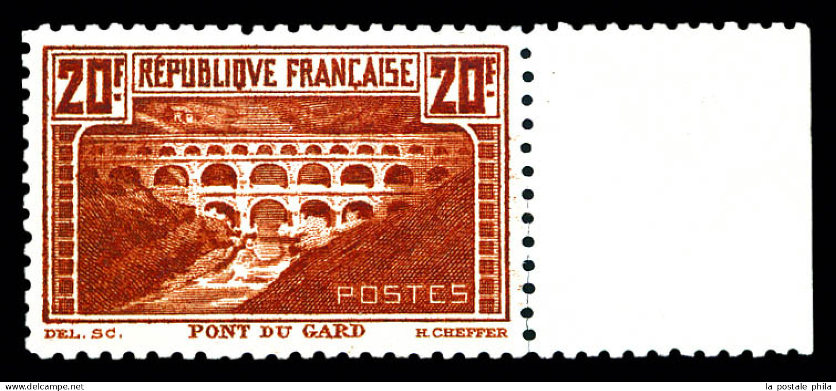 ** N°262B, Pont Du Gard, 20F Chaudron Clair Dentelé 11 Bord De Feuille Latéral, Très Bon Centrage, SUP (signé Calves/cer - Nuovi