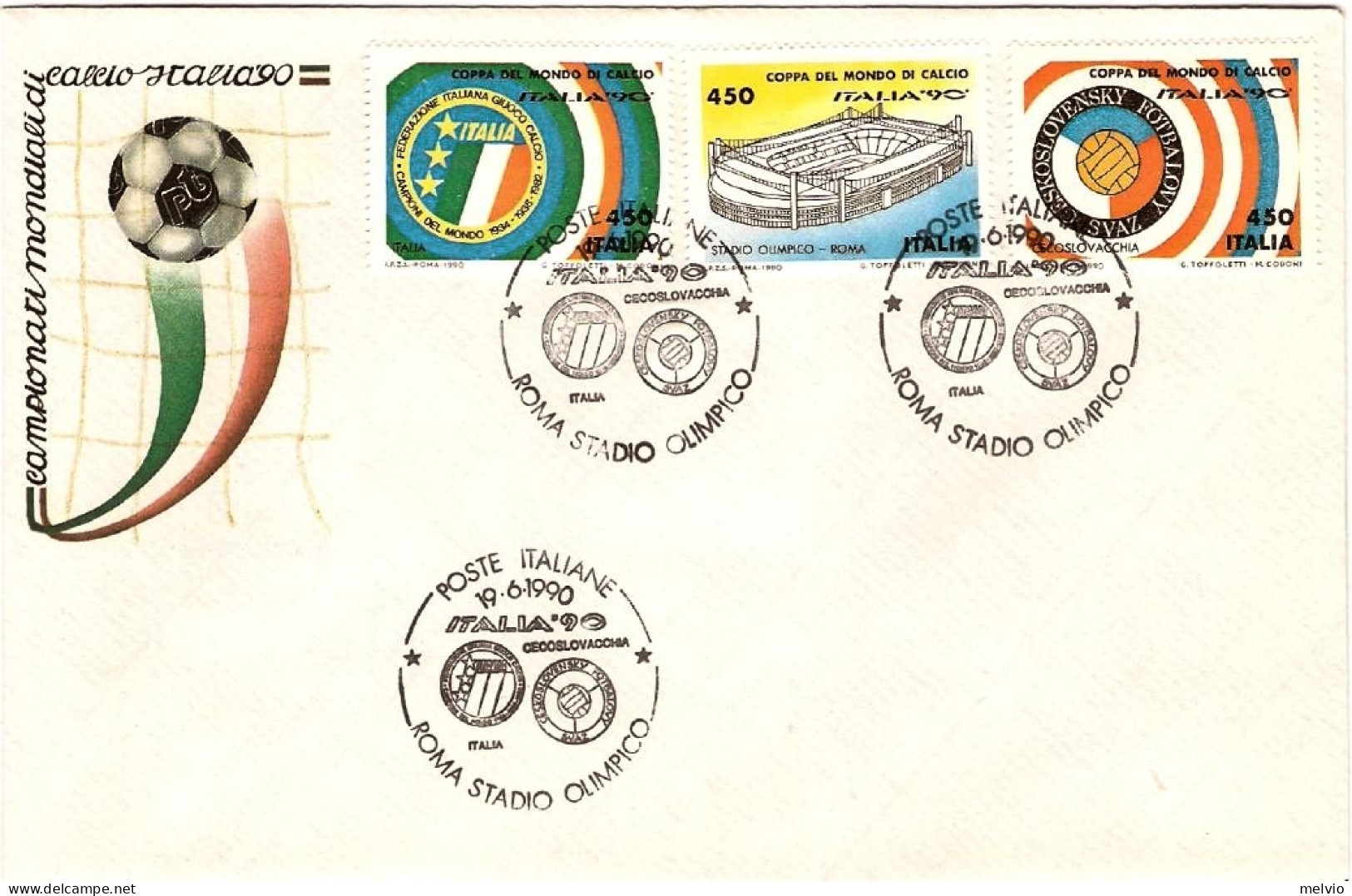 1990-busta Affrancata 3 Valori "Italia 90",annullo Figurativo Roma,Stadio Olimpi - 1981-90: Poststempel