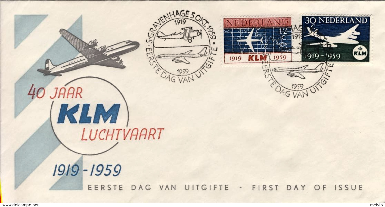 1959-Holland Nederland Olanda S.2v."Anniversario Della Compagnia Aerea KLM"su Fd - FDC