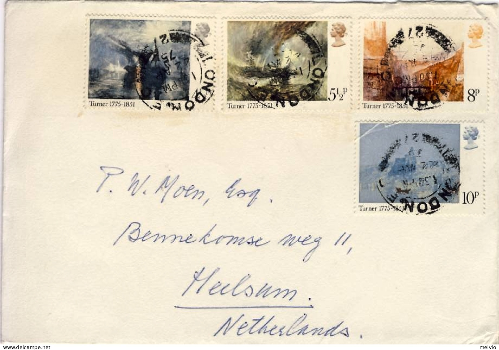 1975-Gran Bretagna Lettera Diretta In Olanda Affrancata S.4v."Quadri Di W.Turner - Lettres & Documents