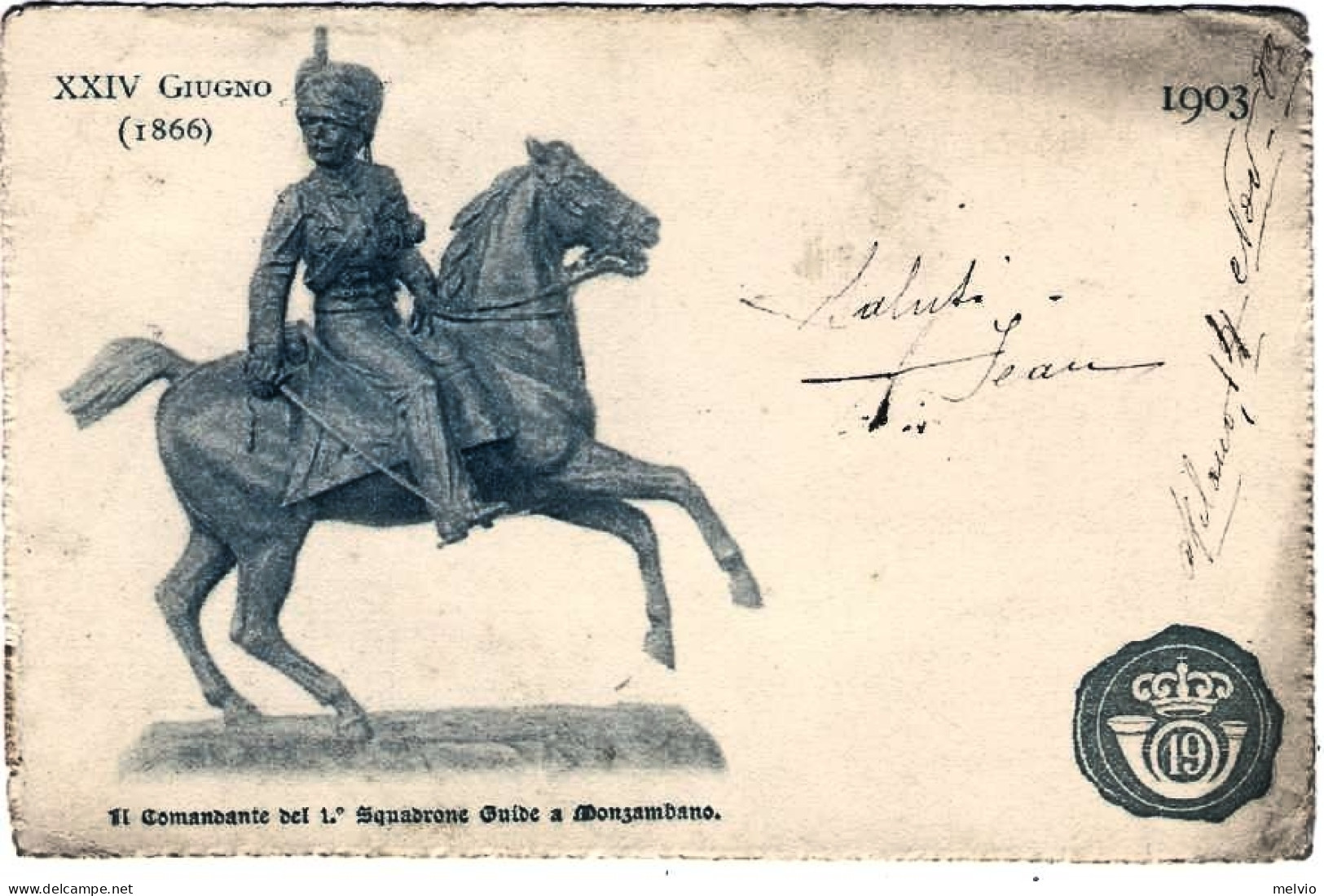 1904-cartolina Reggimentale Il Comandante Del I Squadrone Guida A Monzambano Via - Patriotiques