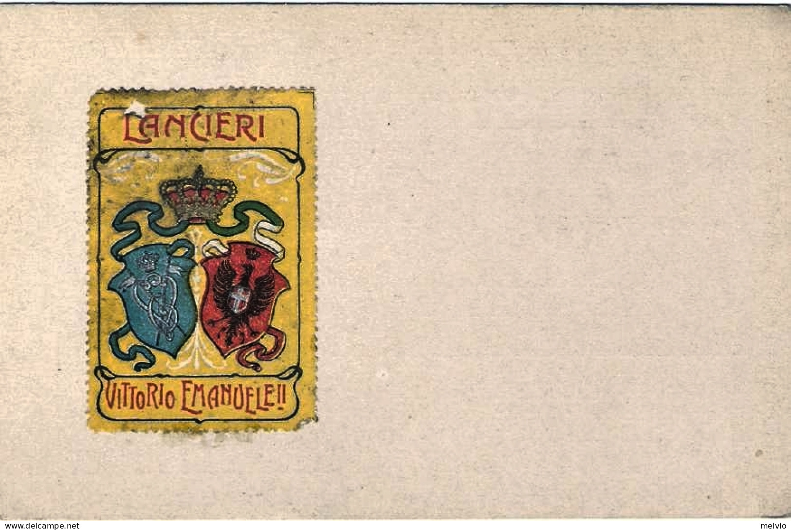 1903-cartolina Reggimentale Lancieri Vittorio Emanuele II, Erinnofilo Difettoso - Erinnophilie