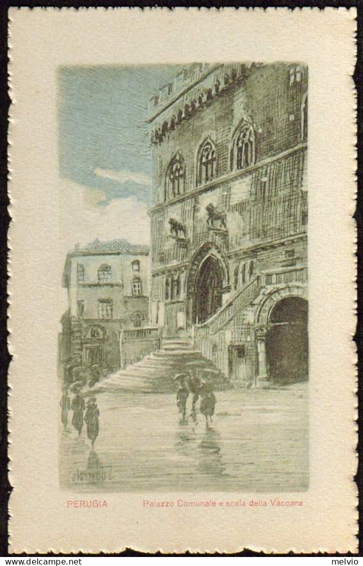 1921-"Perugia,piazza Comunale E Scala Della Vaccara"raffigurazione Artistica - Perugia