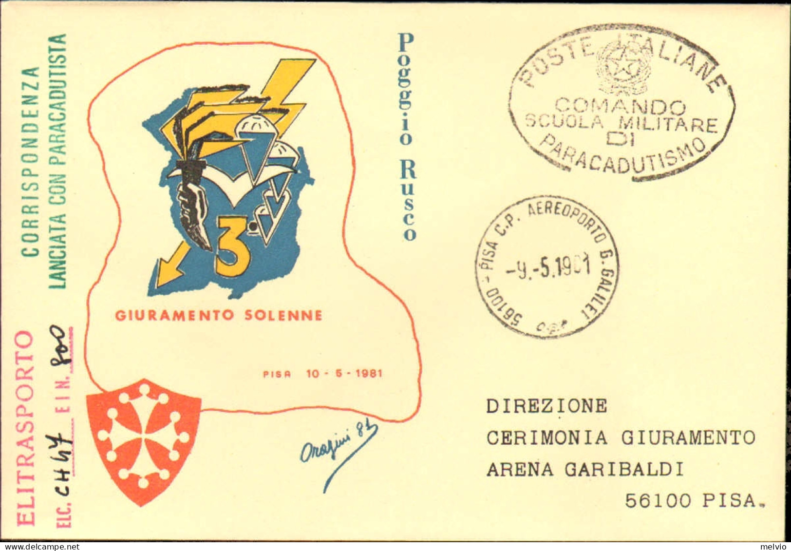 1981-busta Illustrata Giuramento Solenne Con Bollo Delle Poste Italiane Comando  - 1981-90: Marcofilie