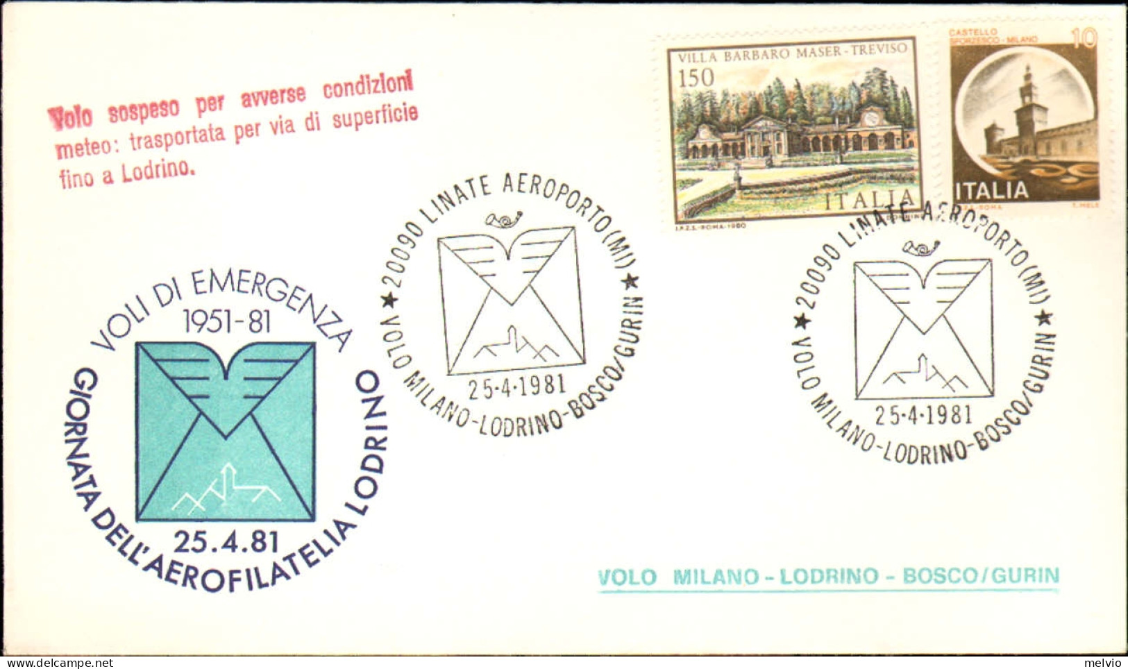 1981-volo Milano-Lodrino-Bosco/Gurin - Luftpost