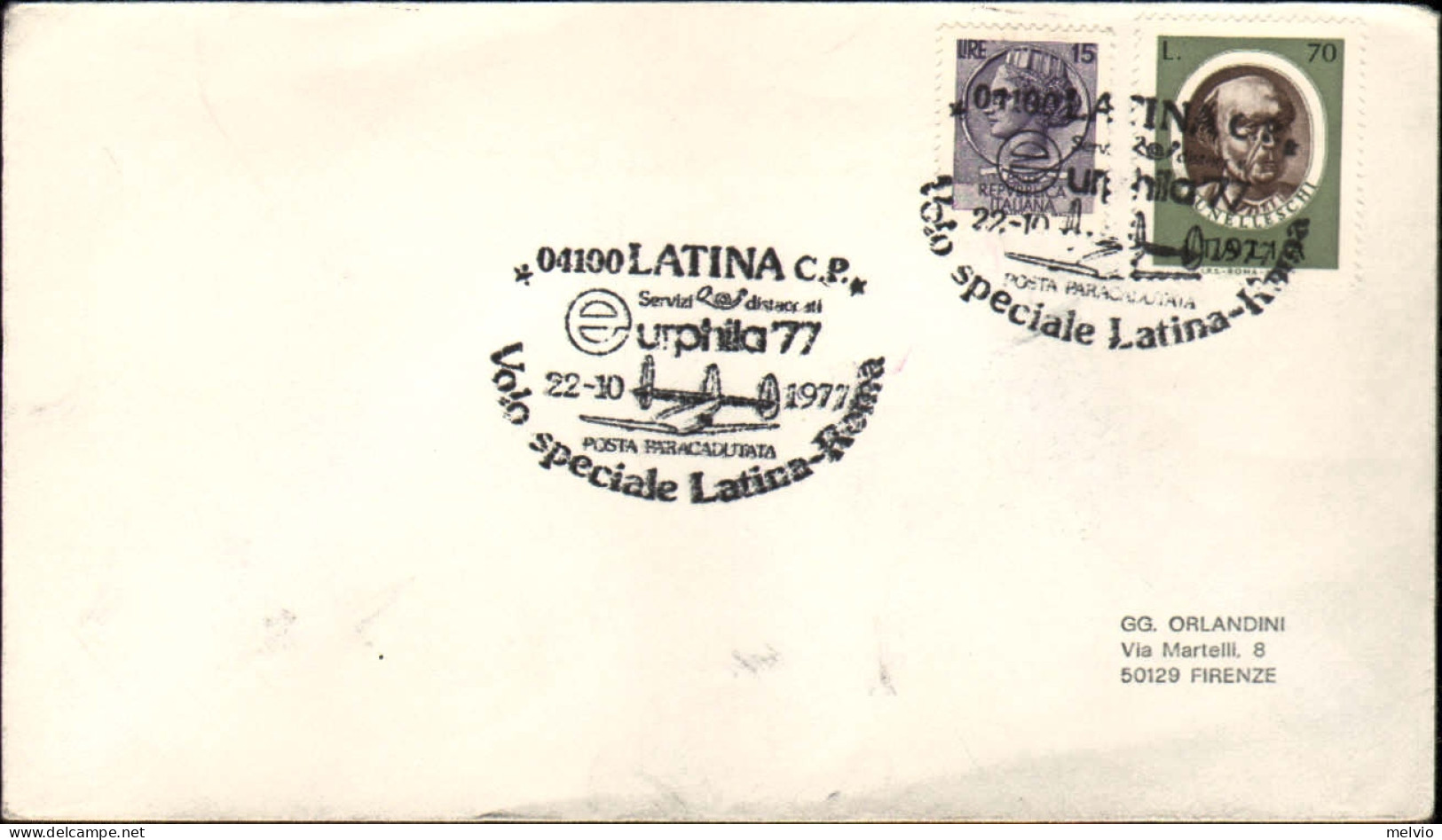 1977-busta Affrancata Con Bollo Figurato Della Eurphila 77 Volo Speciale Latina- - Airmail