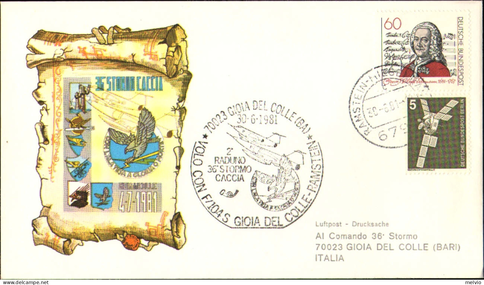 1981-Germania Volo Speciale Ramstein-Gioia Del Colle Con F 104 - Storia Postale