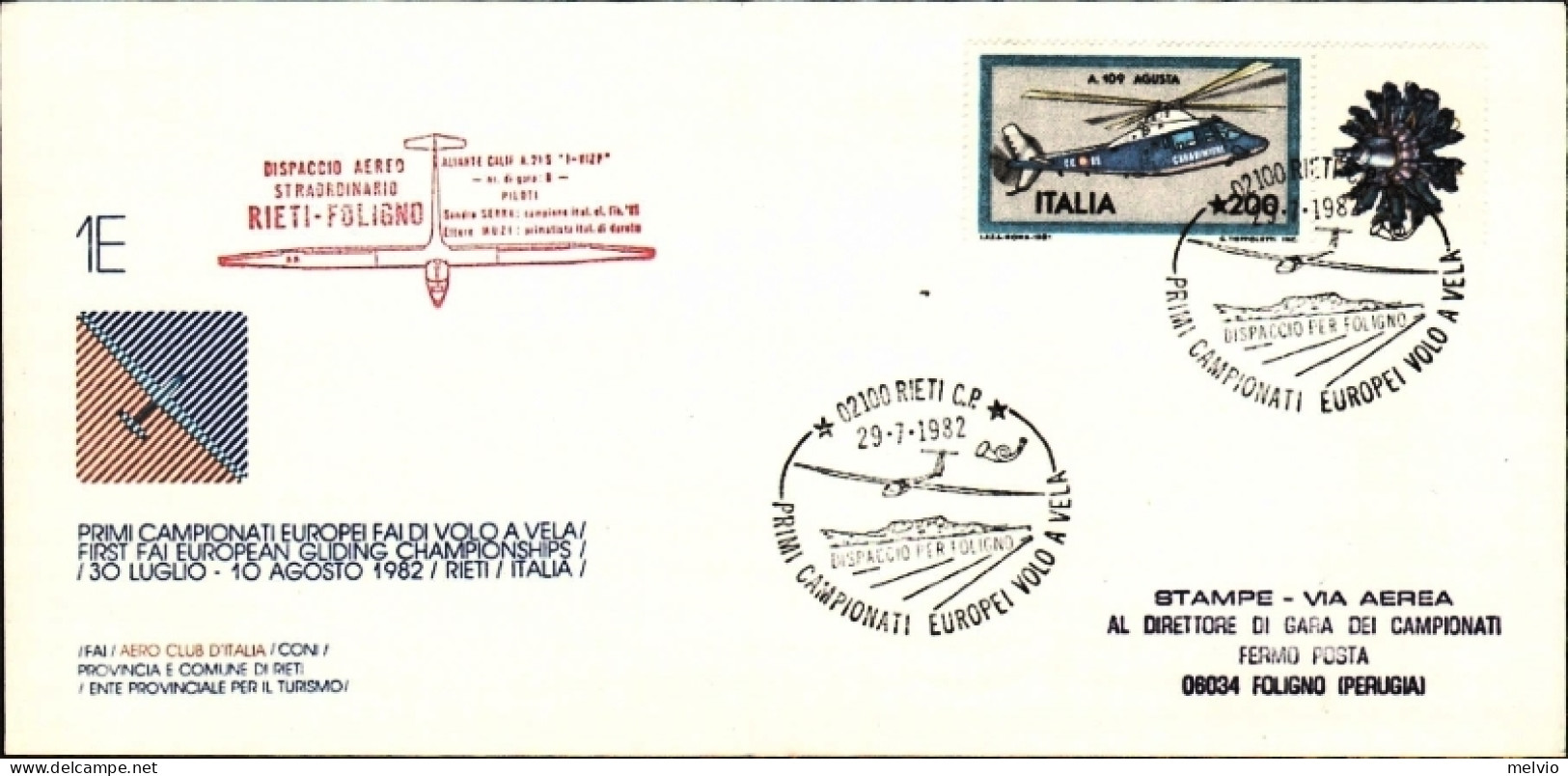 1982-primi Campionati EuropeI^volo A Vela Su Lettera Illustrata Affrancata L.200 - Poste Aérienne
