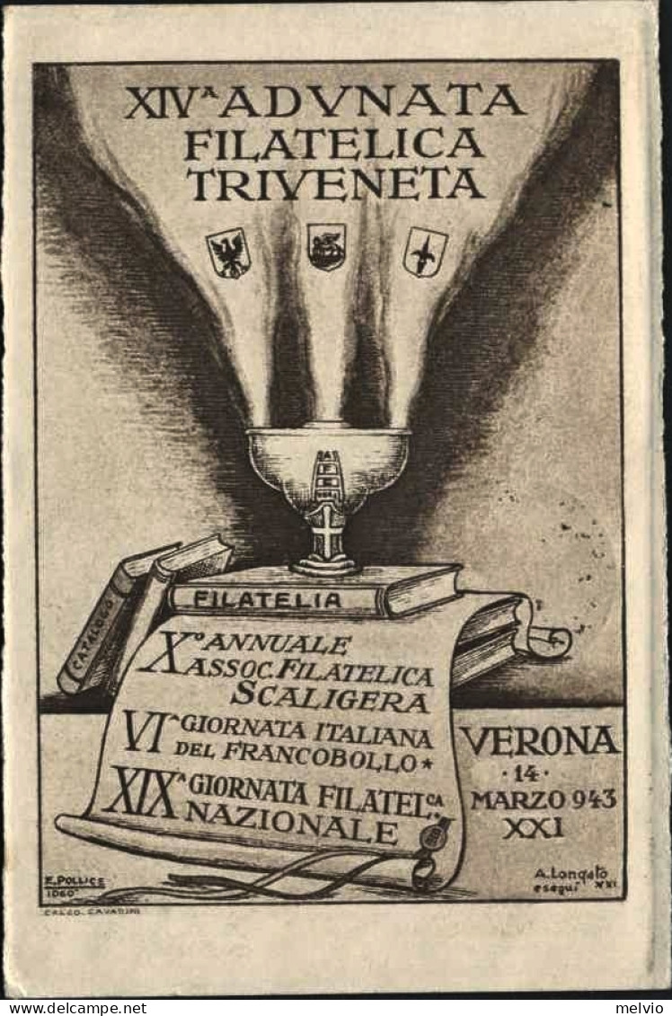 1943-Verona Cartolina Manifestazione Filatelica Triveneta Affrancata 30c.Anniver - Verona