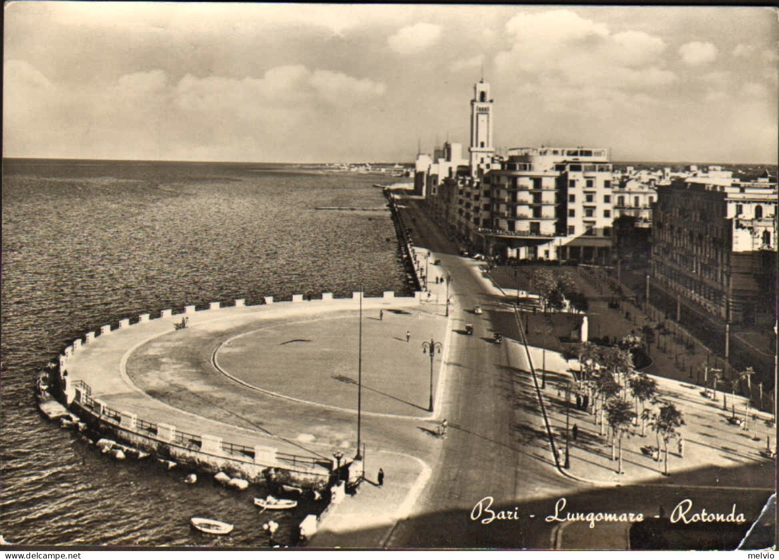 1952-cartolina Bari Lungomare-rotonda Affr. L.20 Montecassino Cat.Sassone Euro 6 - Bari