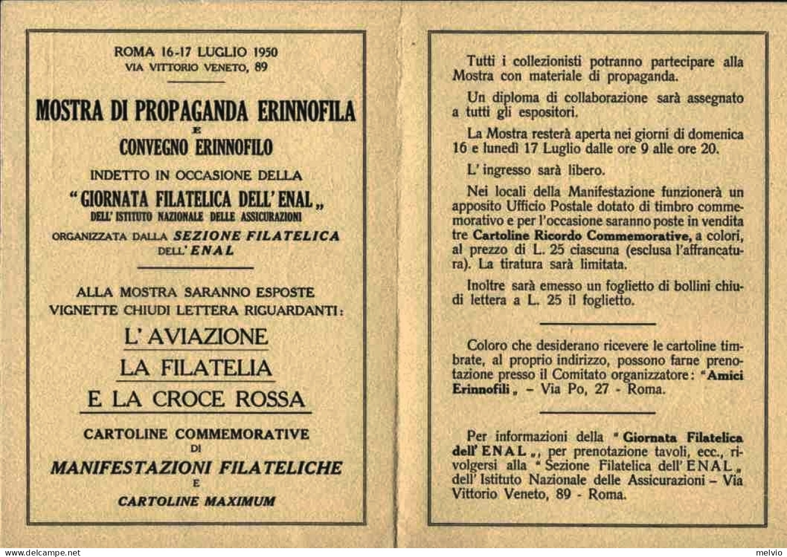 1950-pieghevole Illustrato Convegno Erinnofilo Di Roma Affrancato L.5 Democratic - Vignetten (Erinnophilie)