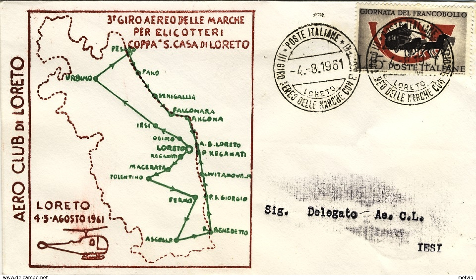 1961-tratta Loreto-Jesi 3 Giro Aereo Delle Marche Per Elicotteri Coppa "Santa Ca - Poste Aérienne