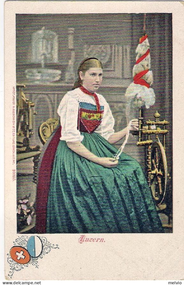 1904circa-Svizzera "Luzern Donna In Costume Al Telaio" - Femmes
