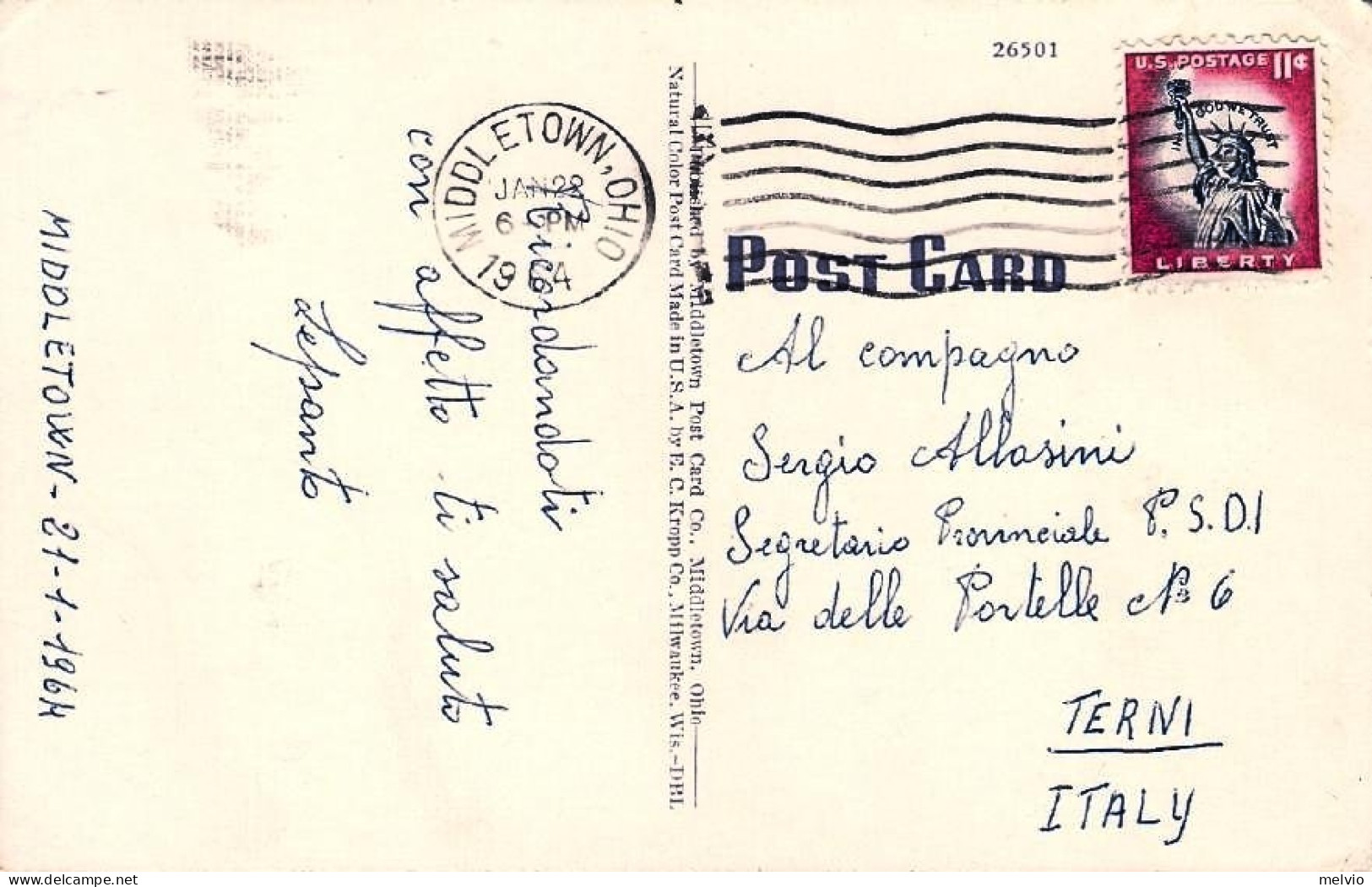 1964-U.S.A. Cartolina Diretta In Italia "Middletown Senior High Scholl Middletow - Otros & Sin Clasificación